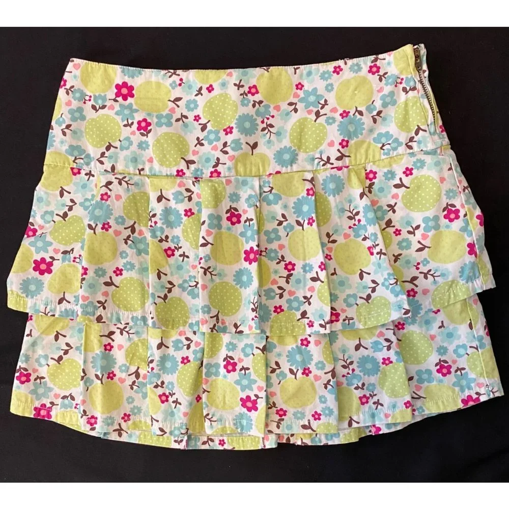 Gymboree 10 Plus Candy Apple 2007 Pleated Skort Skirt Tiered Twirl White Green